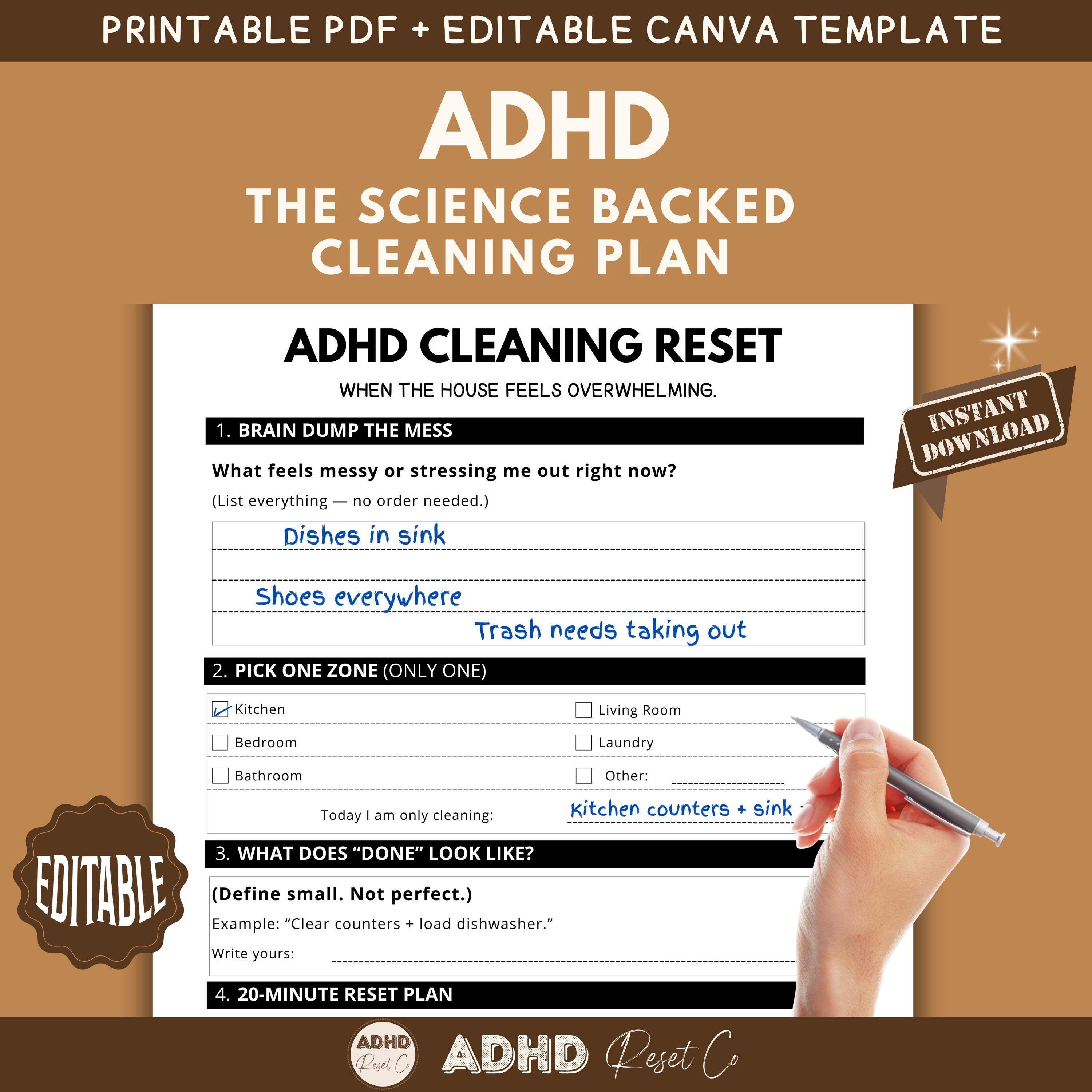 ADHD Cleaning Planner Printable | Deep Clean Checklist, Schedule (canva