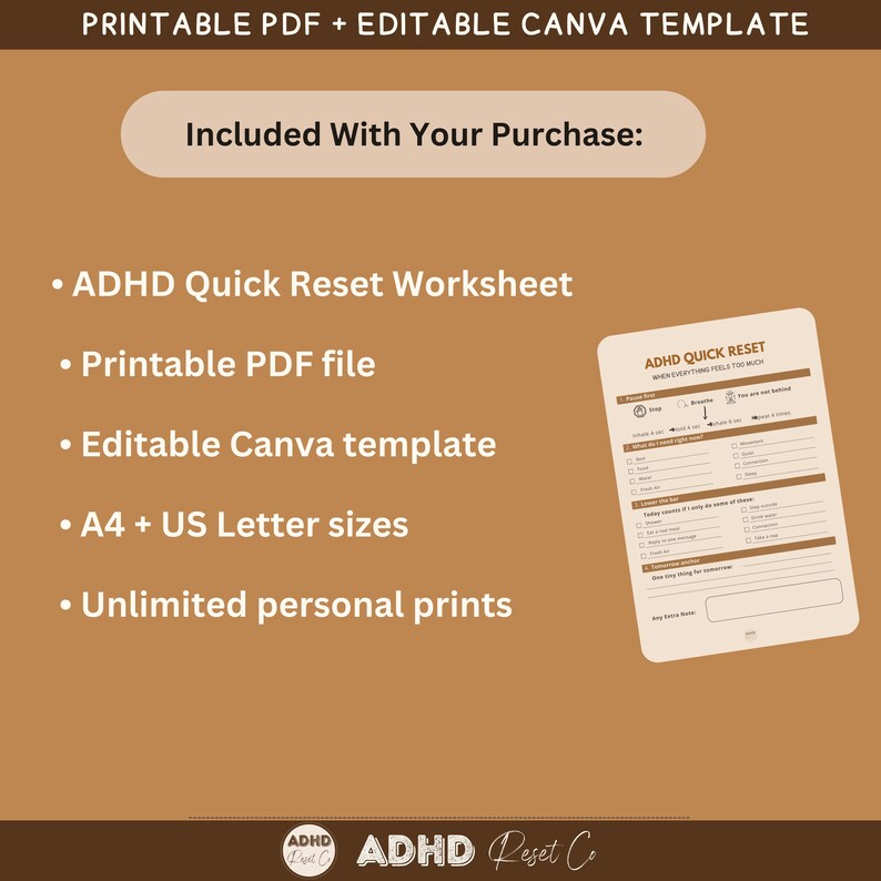 2026 ADHD Overwhelm Reset Printable | ADHD Shutdown Help Worksheet ...