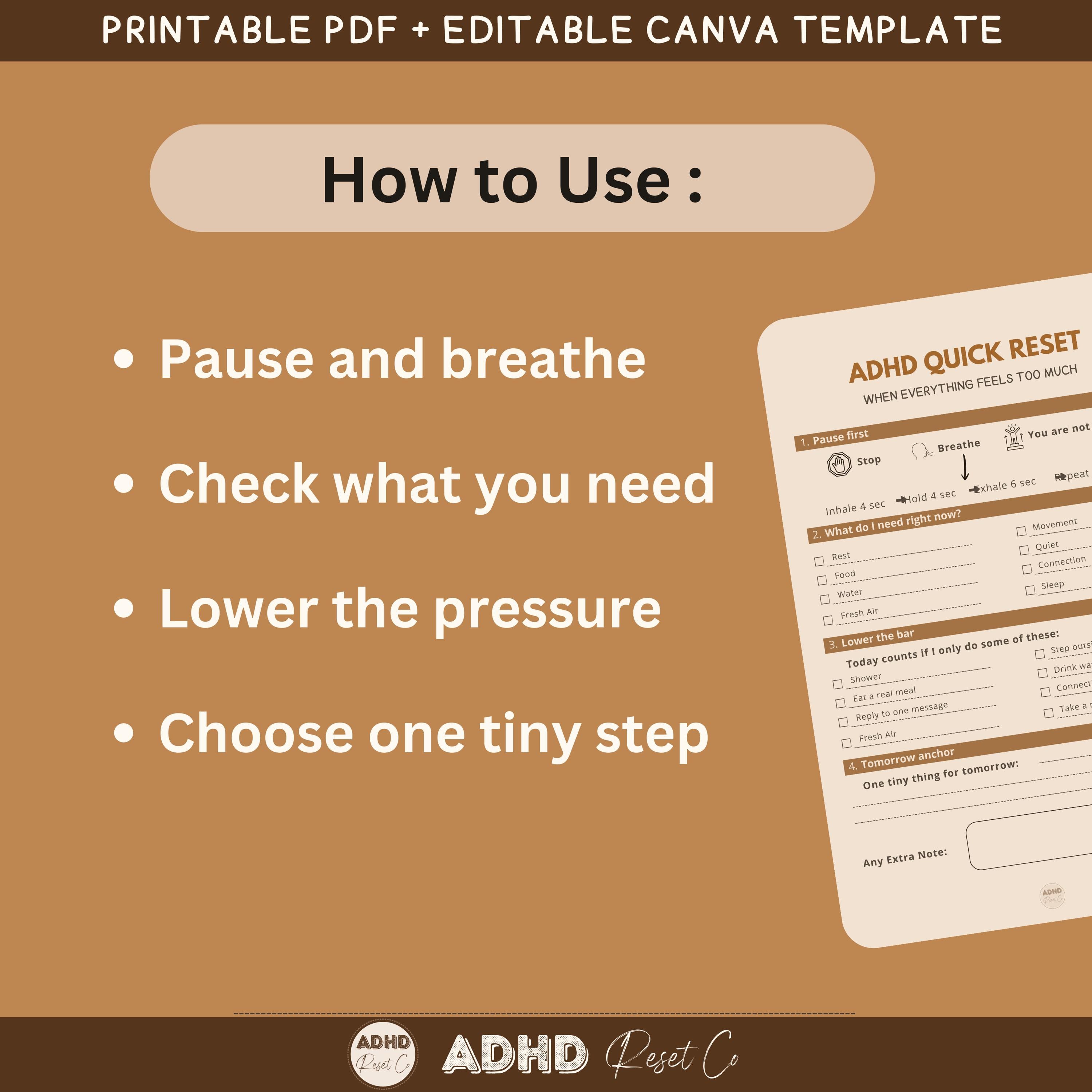 2026 ADHD Overwhelm Reset Printable | ADHD Shutdown Help Worksheet ...