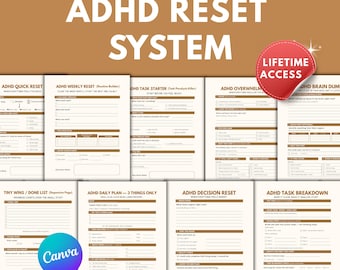 ADHD Planner Bundle for Women 2026 | Executive Dysfunction + Brain Dump + Overwhelm Reset | Adult ADHD Printable Productivity PDF