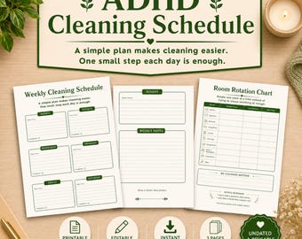 ADHD Cleaning Schedule Printable, Weekly Cleaning Schedule for ADHD, Undated Cleaning Planner, Digital Download PDF, Canva Editable