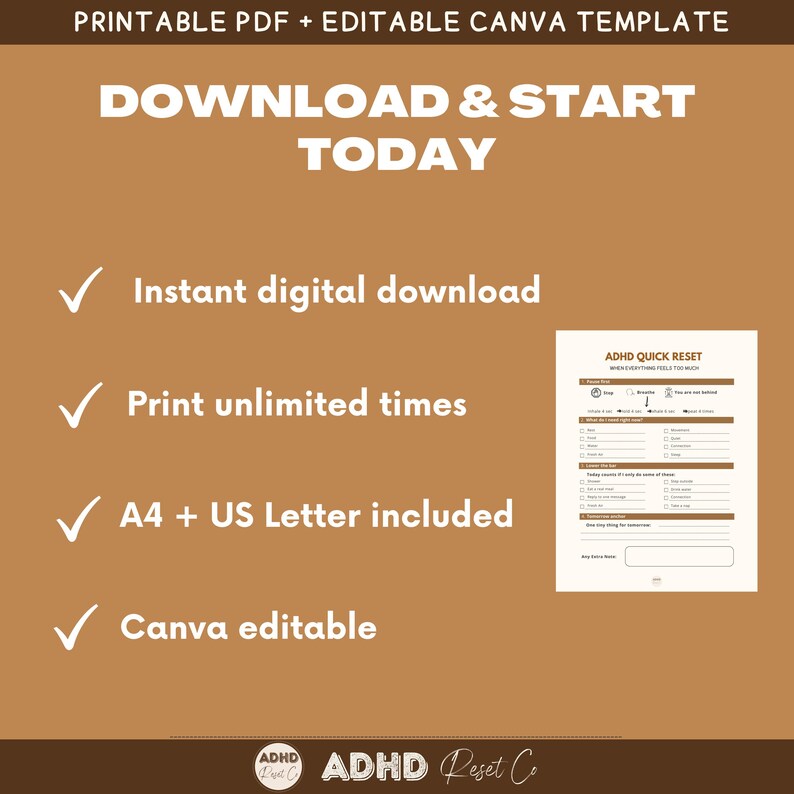 2026 ADHD Overwhelm Reset Printable | ADHD Shutdown Help Worksheet ...