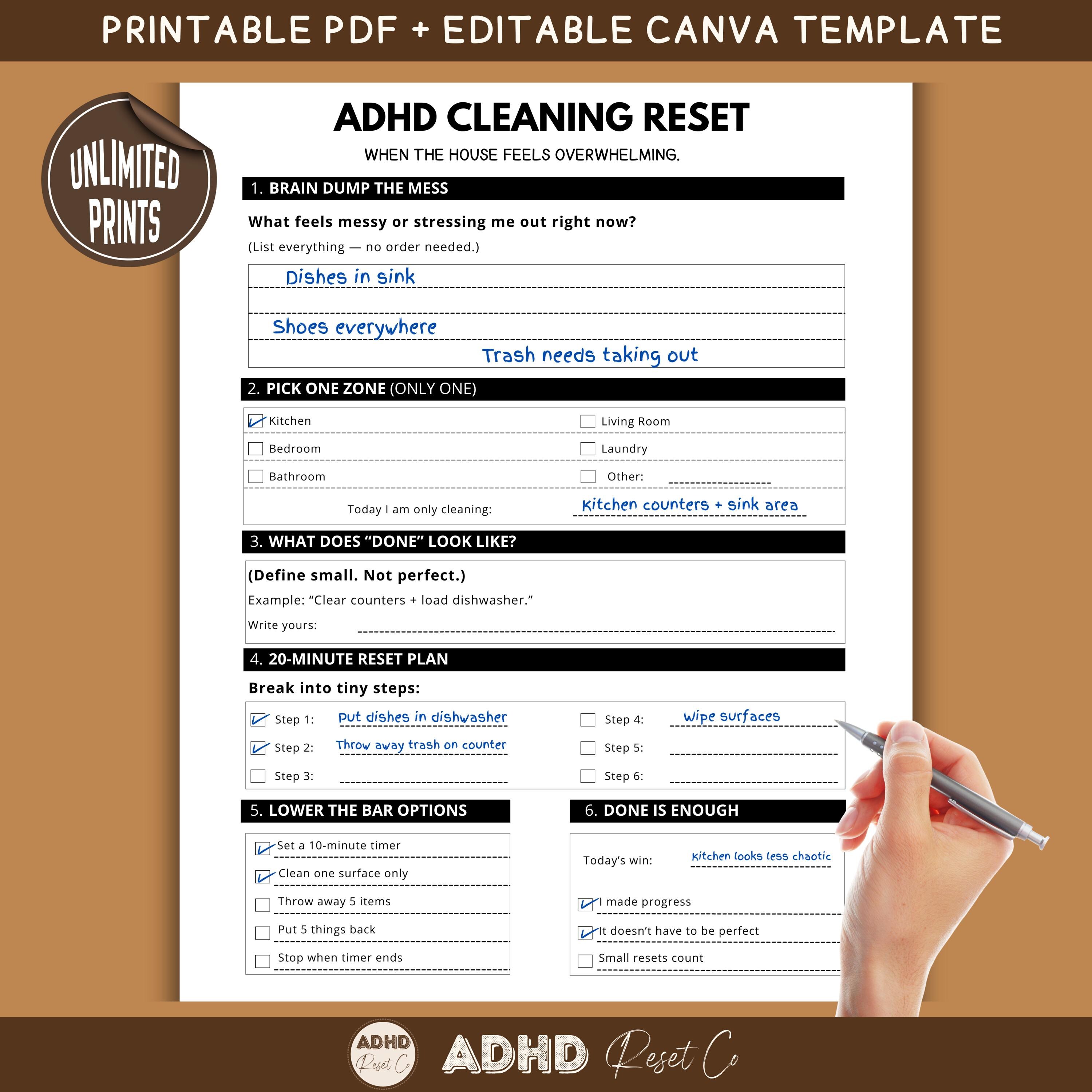 ADHD Cleaning Planner Printable | Deep Clean Checklist, Schedule (canva