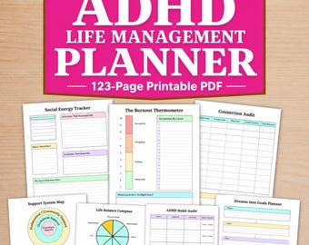 ADHD Planner Printable PDF for Adults, Executive Function Workbook, Neurodivergent Life Organizer, Overwhelm Reset Journal, Daily Trackers