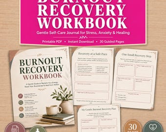 Burnout Recovery Workbook Printable | Mental Health Self Care Workbook PDF | Stress Anxiety Healing Guided Journal Instant Download