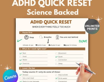2026 ADHD Overwhelm Reset Printable | ADHD Shutdown Help Worksheet | Executive Dysfunction Planner Reset Tool | Canva Editable PDF