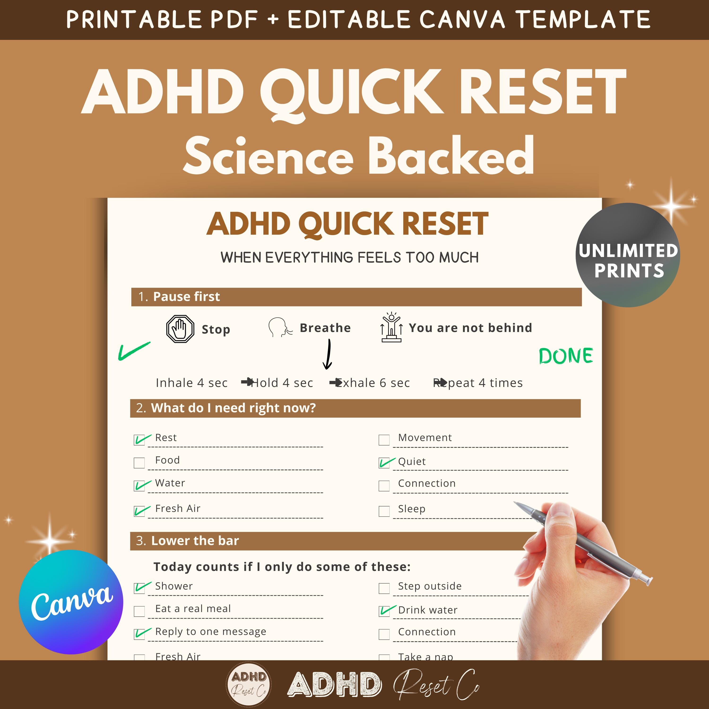 2026 ADHD Overwhelm Reset Printable | ADHD Shutdown Help Worksheet ...