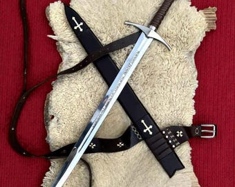 Knights Templar Accolade Sword Replica, Medieval Crusader Sword with Scabbard