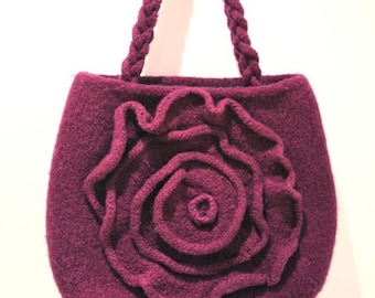 PDF Knitting Pattern for Purple Felted Rose Bag