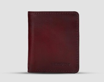 Cartera plegable de cuero curtido vegetal cosida a mano / Organizador compacto para hombre / Tarjetero