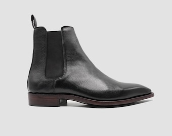 Botas Chelsea de piel de vaca negra hechas a mano - Botines de 15 cm
