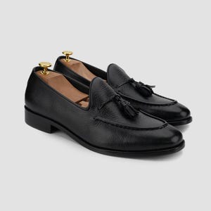 Black Leather Penny Loafers with Tassels – Handcrafted  Men’s Formal Loafers