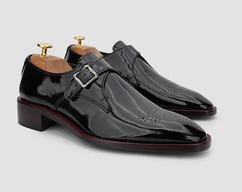 Lackleder Monk Strap Schuhe - Handgemachte Herren formelle Schuhe in Schwarz