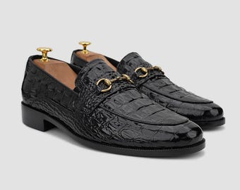 Zapatos de cocodrilo para hombre hechos a mano – Elegantes zapatos formales de piel para hombre, hechos a mano, en color negro