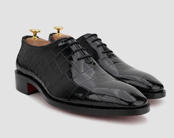 Handmade Crocodile Texture Leather Oxford Shoes: Goodyear Welted