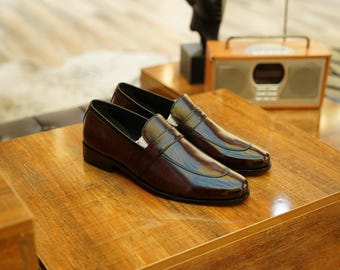 Mocasines de piel de becerro color coñac para hombre: estilo vintage de lujo