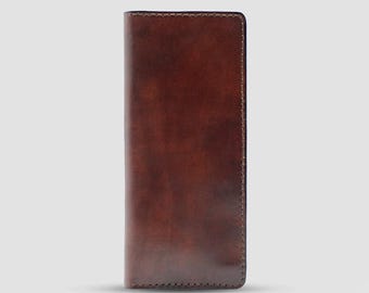 Cartera larga plegable de piel curtida vegetal / Cartera unisex hecha a mano