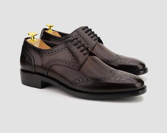 Handmade Full Grain Leather Derby Shoes: Men's Handwelted Formal Shoes