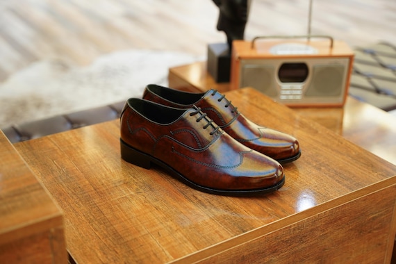 Handmade Oxford Shoes for Men: Calf Leather Formal Shoes with Wingtip Design