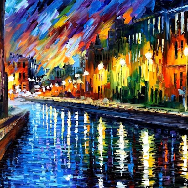SLOW RIVER ORIGINAL ART OIL PAINTING ON CANVAS BY LEONID AFREMOV