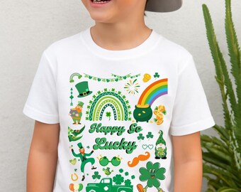 Happy Go Lucky St. Patrick's Day Kids shirt | Rainbow, Shamrock, Leprechaun Tee
