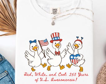 4th of July Shirt Women, 250th America Anniversary Goose Shirt, Independence Day T-shirt,  US 250 Years