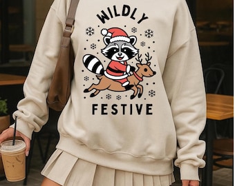 Waschbär Weihnachten Sweatshirt | Rentier Weihnachtsfeier Rundhalsausschnitt