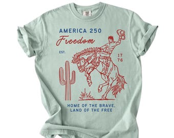 Shirt 250e verjaardag Amerika, Western Cowboy grafisch T-shirt 4 juli, T-shirt Independence Day