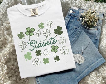Komfort Farben Sláinte Shamrock Shirt, Retro Irish Tee