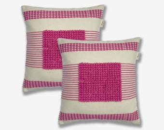 Fundas de cojín de lino rústico de granja, tejidas a mano, 45,7 x 45,7 cm