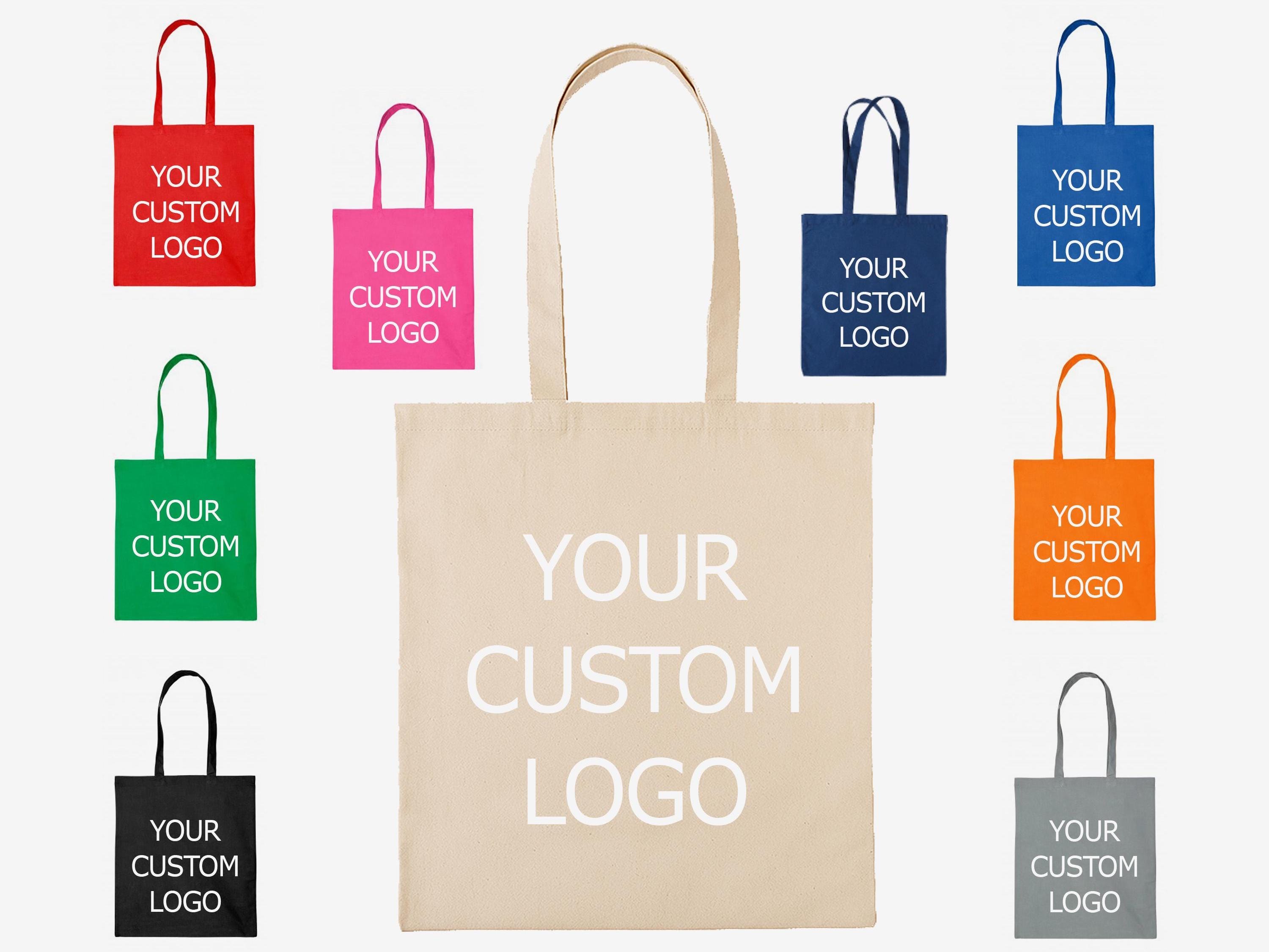 Custom Tote Bags Pack of 1-200 Multi Color Canvas Bags with Logo, Personalized Name & Promotional Reusable Shopping Tote