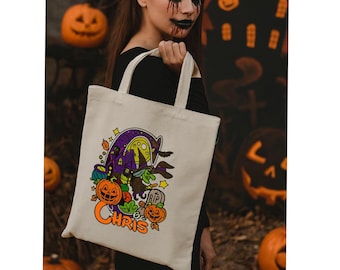 Custom Halloween Tote Bag, Trick or Treat Shopping Bag, Halloween Tote bag, Custom Name Tote Bag, Trick or Treat Personalized Bag