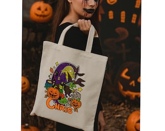 Personalized Halloween Tote Bag, Trick Or Treat Tote Bag, Halloween Bag, Halloween Bags for Kids, Candy Tote Bags, Kids Halloween Tote Bag