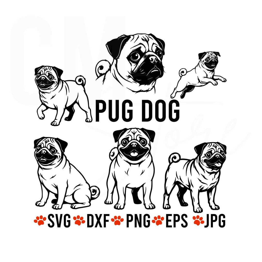 Pug Dog SVG Bundle | Cute Pug Clipart Set | Pug Dog Svg Dxf Png Eps Jpg ...