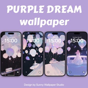 Purple Dream Handy Hintergrundbilder, ästhetischer Stil, dunkler Hintergrund, Heißluftballon, Fantasy, Sperrbildschirm zum Träumen, sofort Herunterladen