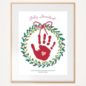 Corona de Navidad Huella de La Mano o Pie, Recuerdo de Navidad Personalizado, Actividades para Niños, Feliz Navidad, Regalo para Abuelos