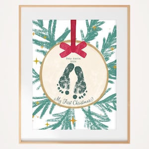 My First Christmas Handprint Footprint Art, Personalized Handprint Footprint Craft DIY, Newborn Christmas Keepsake, Fillable PDF