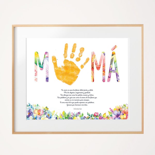 Mother's Day Handprint Art Printable in Spanish, Mamá Birthday Handprint Craft With Custom Message, Baby Toddler Handprint Keepsake