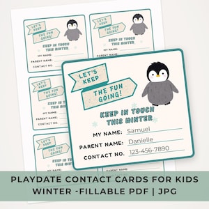 Spielkarten für die Winterzeit für Kinder | Ausfüllbare PDF Kontaktkarte | Bleib in Kontakt Kartenvorlage | Kinder Visitenkarte