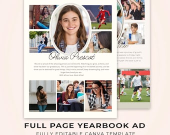 Modello di pagina pubblicitaria dell'annuario - Modello Canva per pagina a grandezza naturale, pagina pubblicitaria modificabile fai da te per studenti delle scuole superiori, per ragazze e ragazzi, omaggio alla laurea