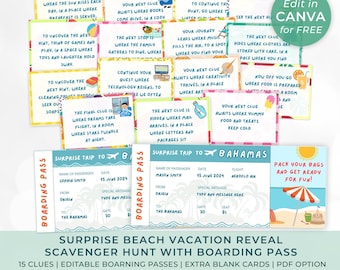 Editable Beach Trip Scavenger Hunt & Boarding Pass (Printable PDF)
