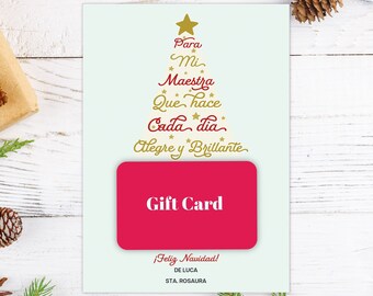 Printable Teacher Gift Card Holder in Spanish, Teacher Christmas Gift Card Holder Fillable, 5x7 Gift Card Holder