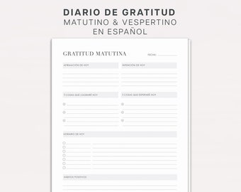 Diario de Gratitud Matutino, Diario Vespertino, Imprimible PDF, Rellenable