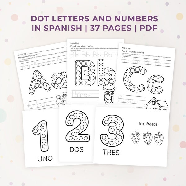 Dot Marker A-Z Activity in Spanish, Numbers 1-10 in Spanish for Dot Marker, Printable Hand Eye Coordination Activity for Preschoolers