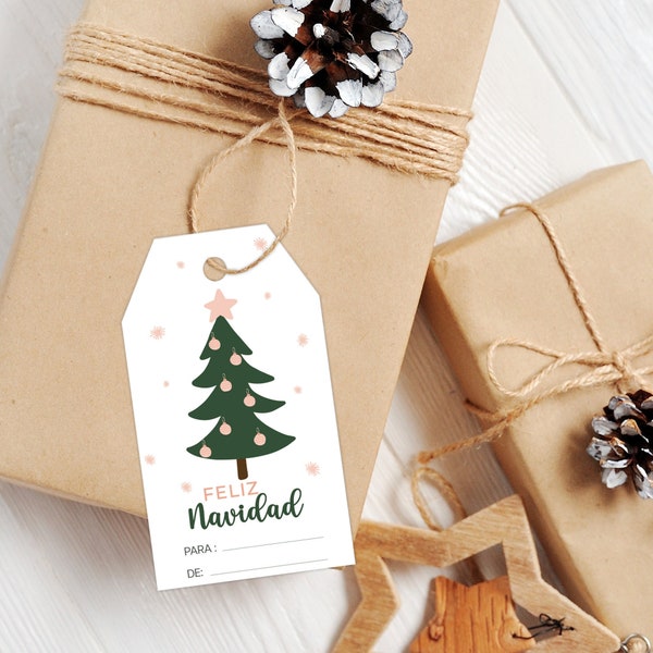 Feliz Navidad Gift Tag Printable, Felices Fiestas Gift Tag, Fillable Feliz Navidad Tag, Set of 2 Gift Tags in Spanish,