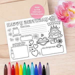 Happy Birthday Mom Coloring Card Printable