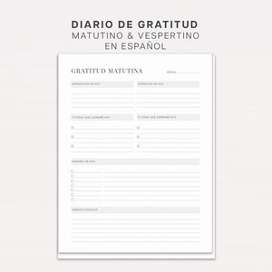 Diário de Gratidão Manhã e Noturna em espanhol, Diario Matutino, Diario Vespertino, Imprimible PDF, Rellenable