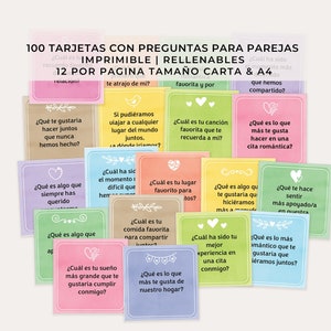100 Cartões de Conversação em Espanhol para Casais, Cartões de Perguntas em Espanhol, Cartões para Encontros, Cartões de Casamento, Cartões de Perguntas para Casais Preencháveis