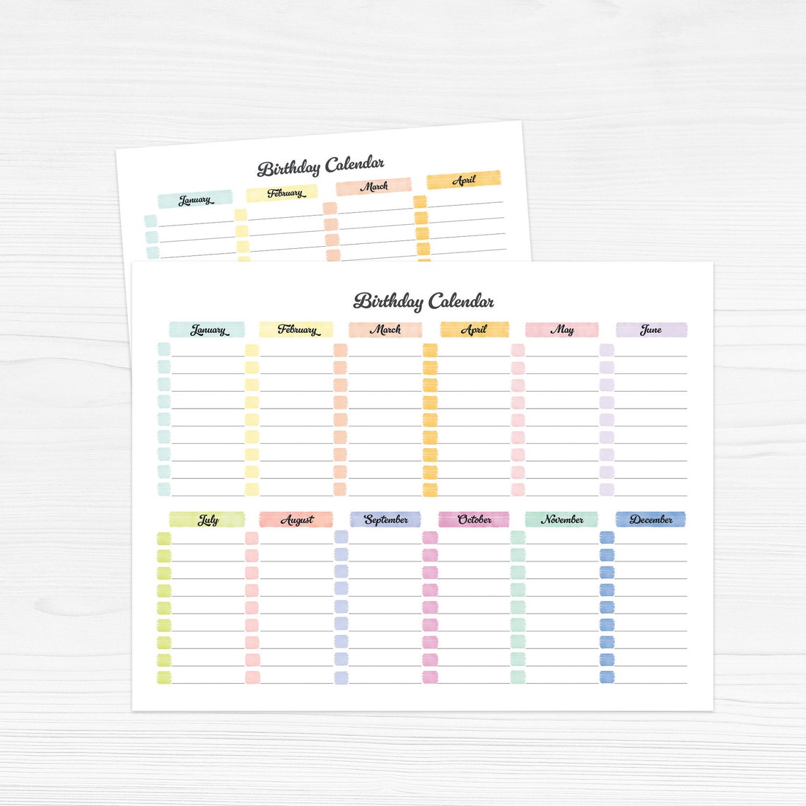 Birthday Calendar Template Printable, Perpetual Birthday Calendar ...