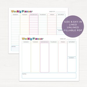 Weekly Planner Printable Fillable PDF, Weekly Schedule for Kids, Family Weekly Activity List, Homeschool Weekly Schedule Template